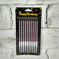 Свічки для торта тонкі перламутрові Спіральки набір - 10 шт., висота - 8,5 см Рожевий 5-71586-1