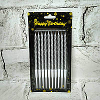 Свічки для торта тонкі перламутрові Спіральки набір - 10 шт., висота - 8,5 см Срібний 5-71586