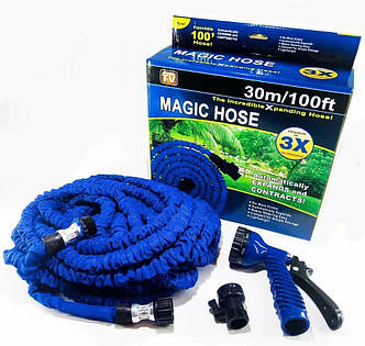 Садовий шланг Magic Hose 30 метрів для поливу саду з розпилювачем Синій YU227, фото 1