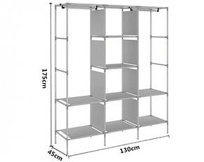 Шафа тканинний 3 секції складаний з каркасом STORAGE WARDROBE KR130 175 х 130 х 45 см YU227, фото 3