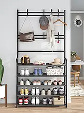 Вішалка для одягу в передпокій з полицями для взуття New simple floor clothes rack чорна YU227, фото 4