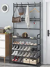 Вішалка для одягу в передпокій з полицями для взуття New simple floor clothes rack чорна YU227, фото 5