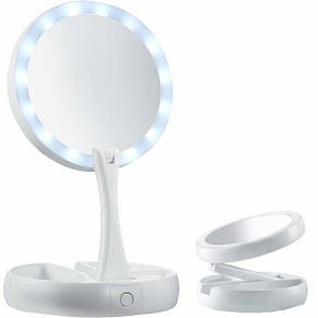 Складное дзеркало для макіяжу з Led підсвічуванням кругле My Fold Away Mirror White YU227, фото 1
