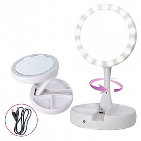 Складное дзеркало для макіяжу з Led підсвічуванням кругле My Fold Away Mirror White YU227, фото 4