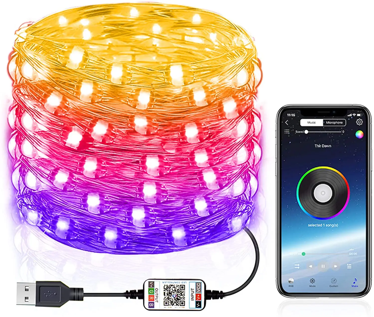 Зовнішня водонепроникна гірлянда кольорова з підтримкою Bluetooth USB YU227