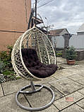 Крісло-кокон з ротанга,Слонова кость +подушка Шоколадна, фото 2