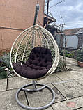 Крісло-кокон з ротанга,Слонова кость +подушка Шоколадна, фото 3
