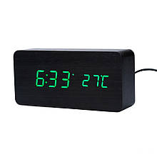 Електронні годинник-будильник з термометром LED WOOD CLOCK VST-862+ дерево, чорні YU227