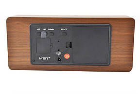 Електронні настільні годинники-будильник LED WOOD CLOCK VST-865 під дерево чорні з зеленим підсвічуванням YU227, фото 4