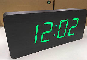 Електронні настільні годинники-будильник LED WOOD CLOCK VST-865 під дерево чорні з зеленим підсвічуванням YU227, фото 5