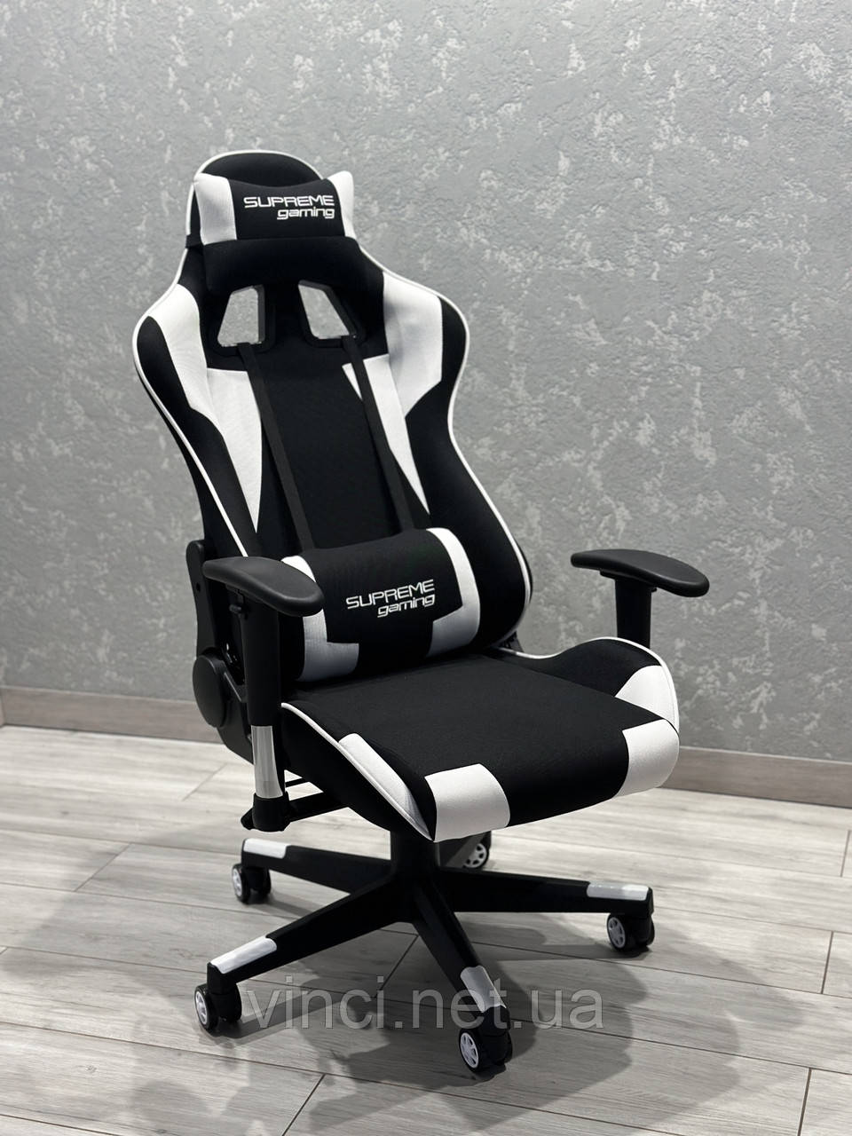 Комп'ютерне крісло із тканини PlayMaker Supreme Gaming 94558 Чорно-білий, фото 1