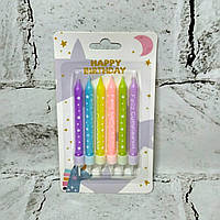 Свічки для торта Макарун набір - 6 шт., висота - 7,5 см Різнокольорові MR22-120