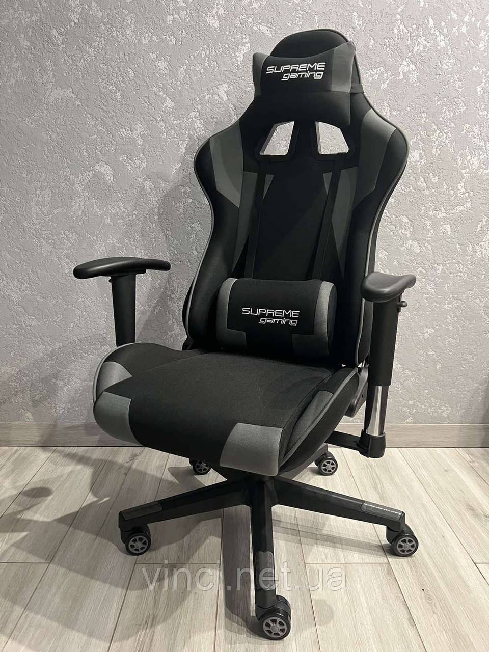 Геймерське крісло ТКАНЕВЕ BOOST (чорно-сіре) PlayMaker Комп'ютерне крісло із тканини до 120кг, фото 1