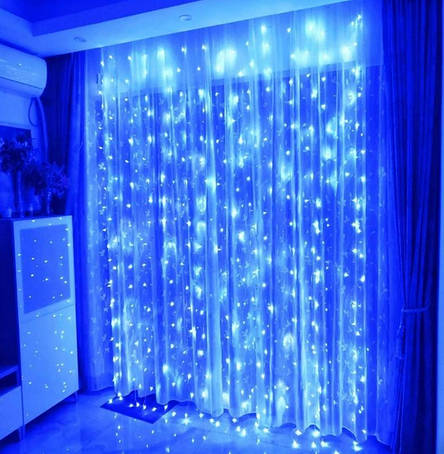 Гірлянда Xmas водоспад 3х3 м 300 Led B-9 Синя на мідному дроті з з'єднувачем YU227, фото 1