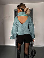 Женский вязаный свитер оверсайз высокая горловина вырез на спине Ssbr2159