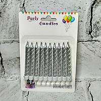 Свічки для торта Спіраль перламутрові Срібні набір - 10 шт., висота - 7,5 см MR23-165-2