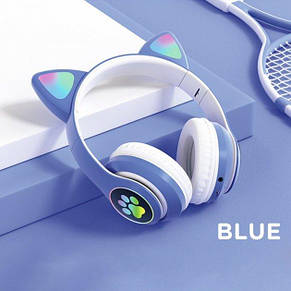 Бездротові навушники LED з котячими вушками STN-28 Blue YU227, фото 2