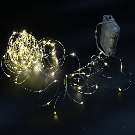 Світлодіодна гірлянда USB + Xmas 50 Led Теплий білий Copper Battery box YU227, фото 3