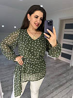 Женская блузка с поясом шифон 50-52, 54-56, 58-60 (Олива) "VLADA" недорого от прямого поставщика