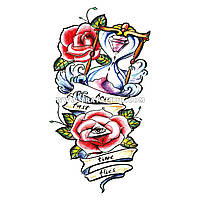 Наклейка тату Время Песочные часы в розах