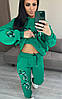 Стильний теплий жіночий костюм Bella Belluci худі та штани зимовий S-XL (Белла Беллуччі трикотаж тринитка Туреччина) зелений, фото 4