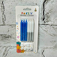 Свічки для торта з підставками набір - 6 шт., висота - 7 см Синій Білий в блискітках 23-204-1