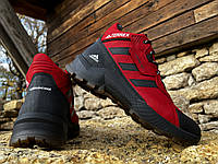 Спортивные кожаные ботинки, кроссовки зимние термо Adidas Terrex Gore-Tex Red