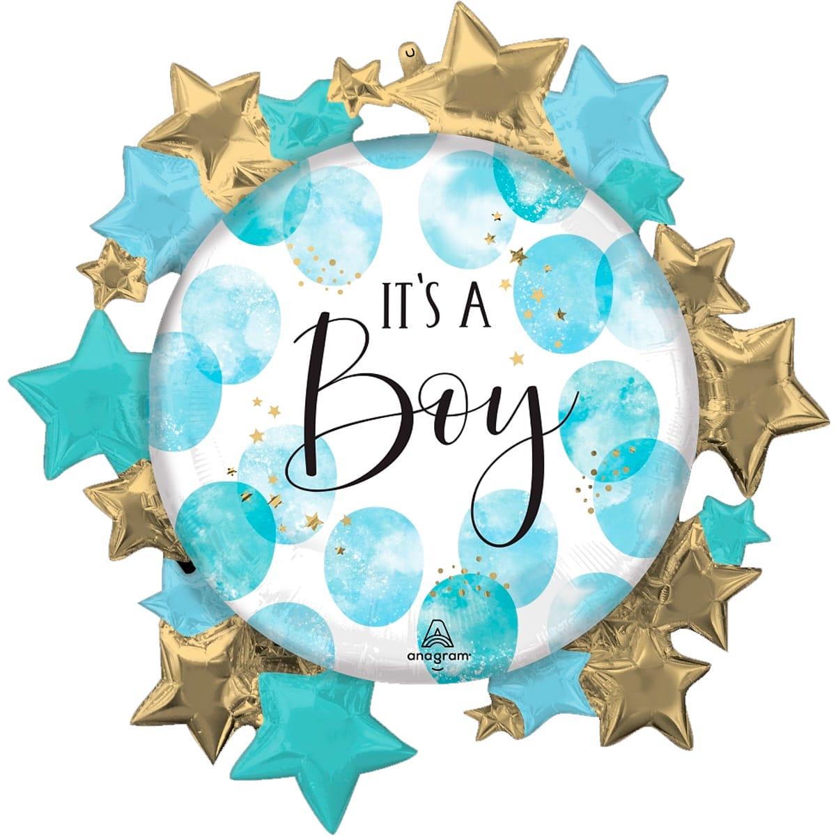 Фольгована кругла куля із зірками Anagram It`s a Boy блакитна, 76х76 см
