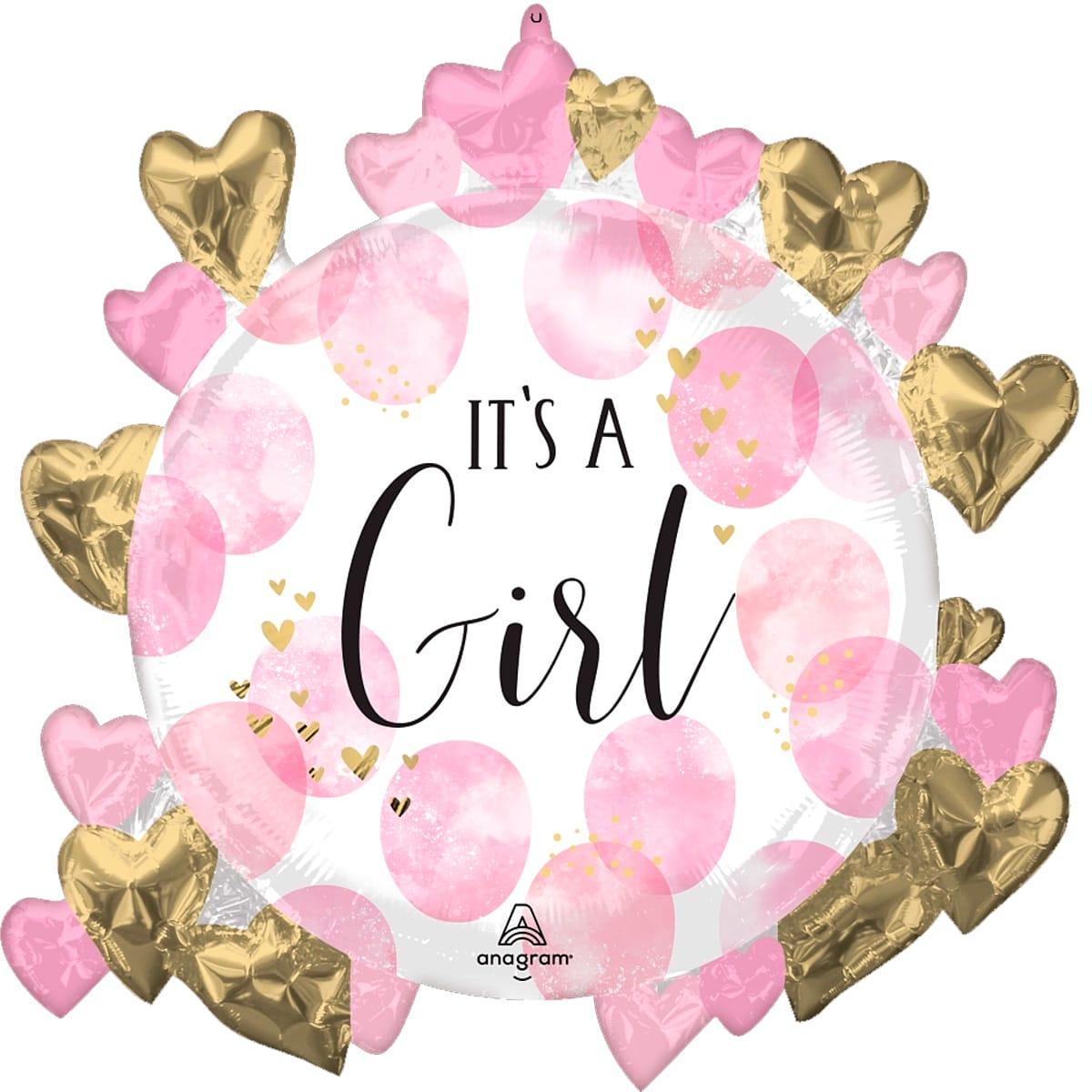 Фольгована кругла куля із серцями Anagram It`s a Girl рожева, 66х60 см