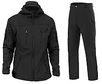 Комплект (тактическая куртка Soft Shell и тактические штаны на флисе) Black XXXL