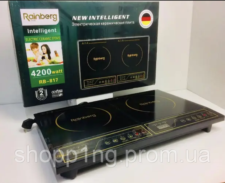Індукційна плита на 2 конфорки Rainberg RB-817 електропліта настільна індукційна із сенсорною панеллю на 4200W - фото 1 - id-p2036835940