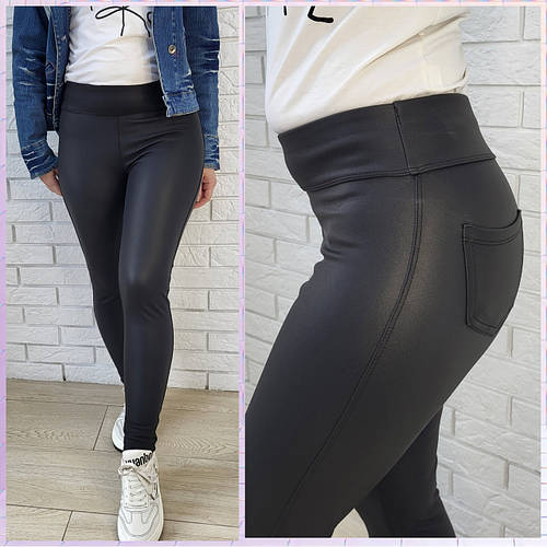 Теплые черные лосины с напылением на флисе.Женские лосины с карманами ...