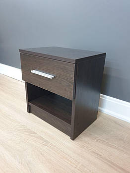 Тумба маленька у спальню з ящиком та полицею шириною 38 см венге