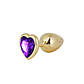 Золота анальна пробочка серце S з фіолетовим стразом у чохлі 2.8*7.5 см для чоловіків і жінок, фото 2