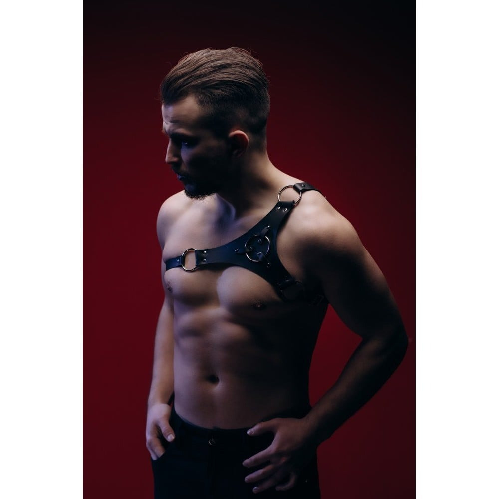 Портупея чоловіча One Size P30, натуральна шкіра, чорна, фото 1