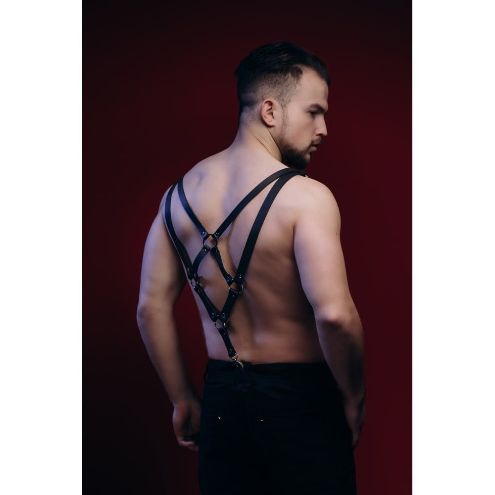 Портупея-підтяжки чоловіча з натуральної шкіри, чорна, One Size, фото 1