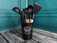 Набір силіконового приладдя для кухні GERMAN FAMILY 12 предметів кухонне начиння (Різні кольори) чорний