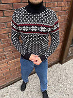 Новорічний чоловічий чорний светр для святкових фотосесій, теплий різдвяний зимовий светр зі сніжинками