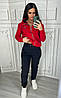 Теплий флісовий жіночий костюм Bavinchi кофта на блискавці та штани (на флісі Туреччина) червоний / чорний, фото 3