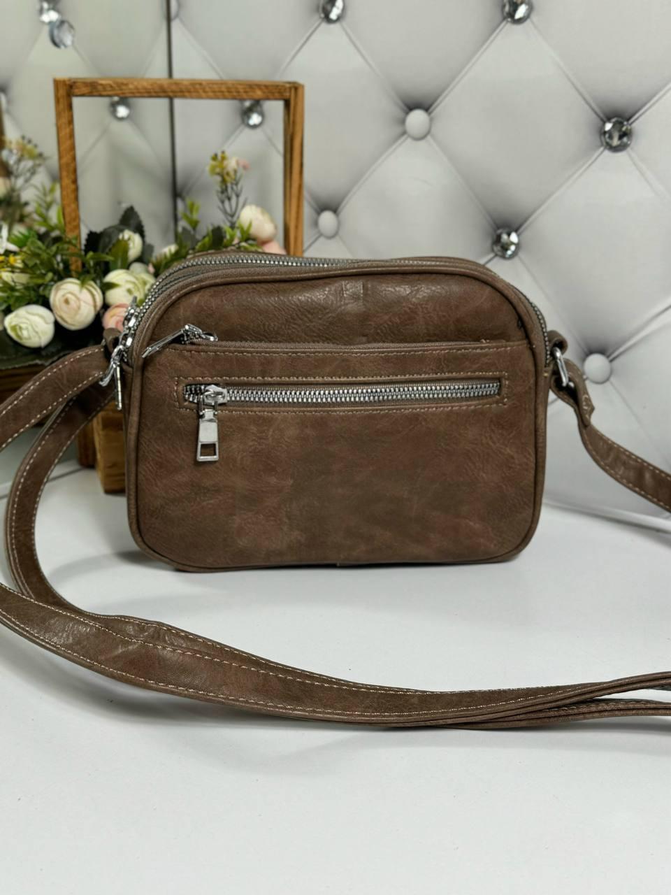 Жіноча  сумочка через плече на довгому ремені крос-боді сумка клатч коричнева екошкіра