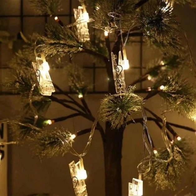 Гірлянда світлодіодна нитка з прищіпками, 20 шт.,біла, з USB 3 м