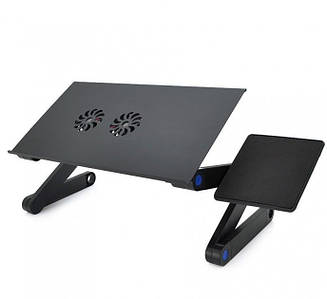 Столик підставка під ноутбук Laptop Table T6 охолоджувальна регульована алюмінієва з вентилятором до 17"