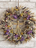 Рождественский венок с ангелом из колосьев и цветов, рождественский венок оберег на двери, диаметр 28 см
