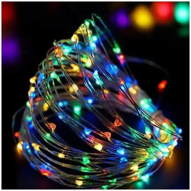 Гірлянда "Роса" на батарейках + USB, 10 м, кольорова