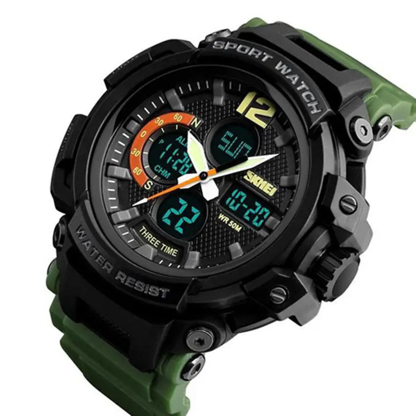 Годинник наручний чоловічий SKMEI 1343AG ARMY GREEN, годинник тактичний протиударний. Колір: зелений