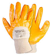 Рукавички бавовняні трикотажні MASTERTOOL нітрилове покриття 3/4 в'язаний манжет 10" жовті 83-0405-В