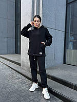 Женский спортивный костюм модный стильный с капюшоном на флисе теплый черный 42-44,46-48, 50-52, 54-56