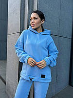 Женский спортивный костюм модный стильный с капюшоном на флисе теплый черный 42-44,46-48, 50-52, 54-56 Голубой, 54/56