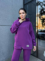 Жіночий спортивний костюм модний стильний з капюшоном на флісі теплий чорний 42-44,46-48, 50-52, 54-56 Фіолетовий, 46/48