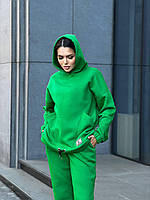 Женский спортивный костюм модный стильный с капюшоном на флисе теплый черный 42-44,46-48, 50-52, 54-56 Зеленый, 46/48